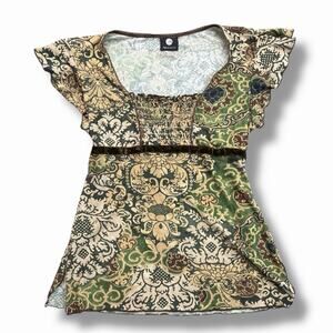 Anxiety Y2K Babydoll Tie Back Top Forest Fairy Fairy Grunge Size Medium 2000s